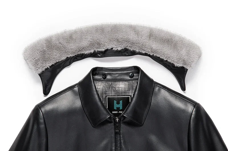 Winter Haining Leather Jacket Men's Genuine Leather down Jacket Winter New Casual Fur Collar Men's Clothing Coat Leather Jacket